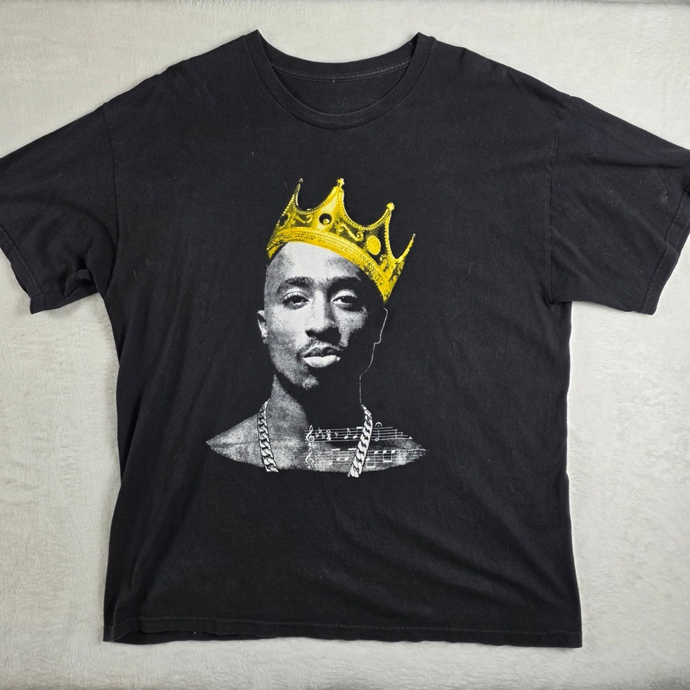 Tupac Shakur‎ Graphic T-Shirt Mens XL Black Good Gold Crown Rap Tee